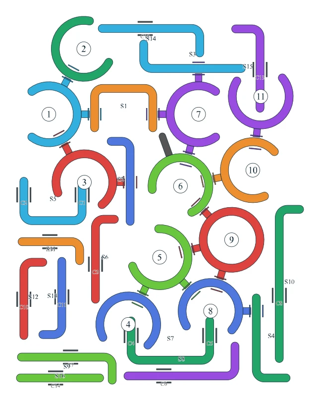 Rotate Rings level 39, default board with 11 rings