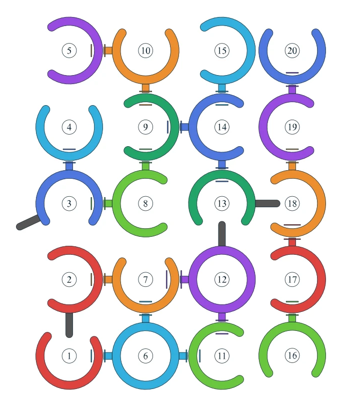 Rotate Rings level 54, default board with 20 rings