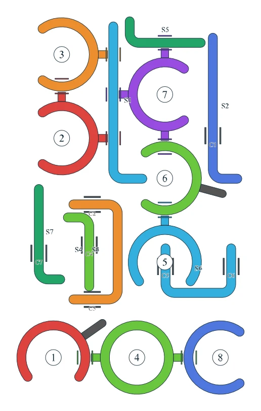Rotate Rings level 49, default board with 8 rings