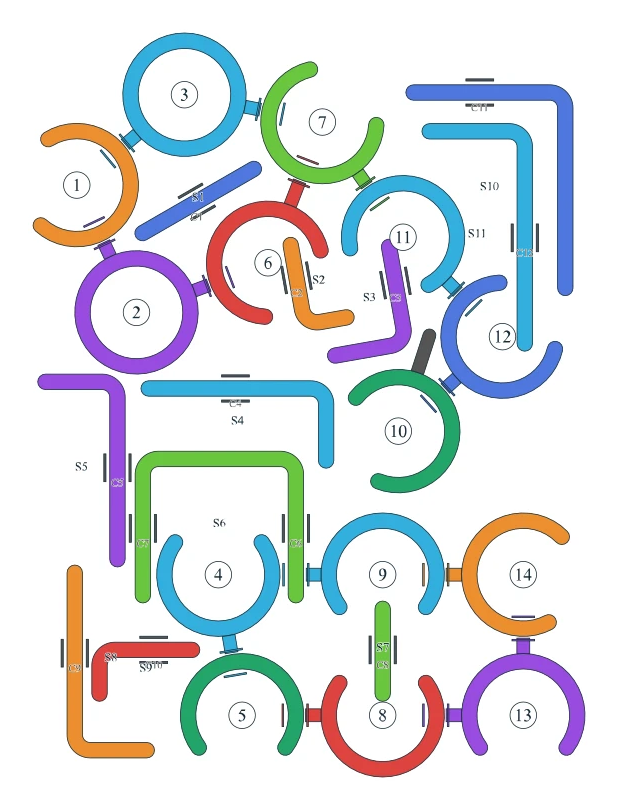 Rotate Rings level 85, default board with 14 rings
