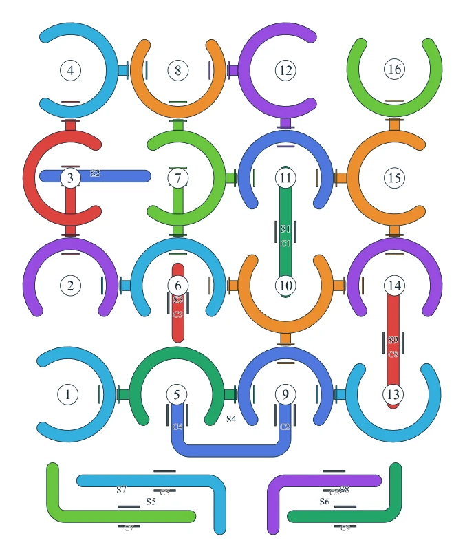 Rotate Rings level 64, default board with 16 rings