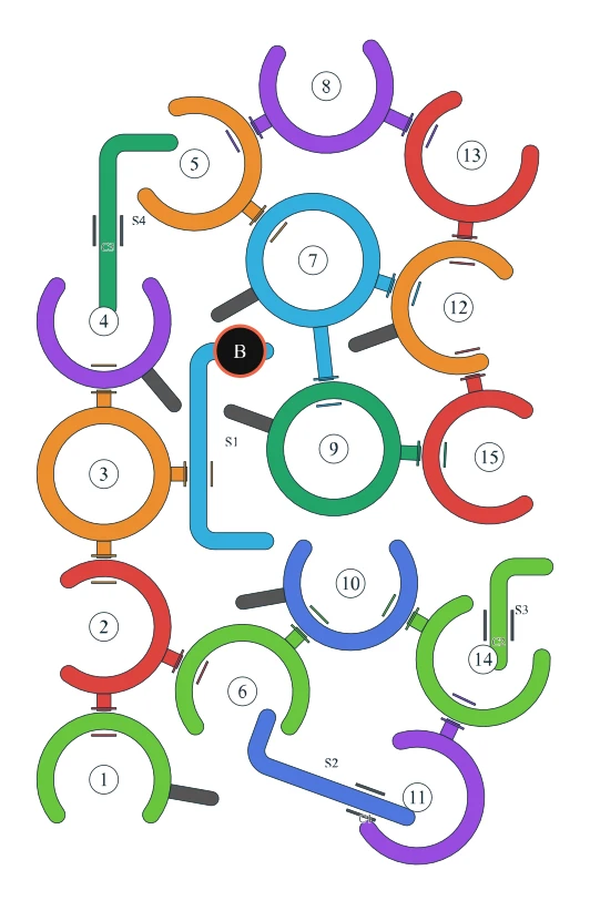 Rotate Rings level 95, default board with 15 rings