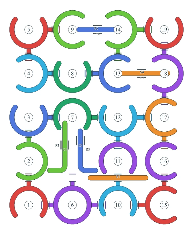 Rotate Rings level 91, default board with 19 rings