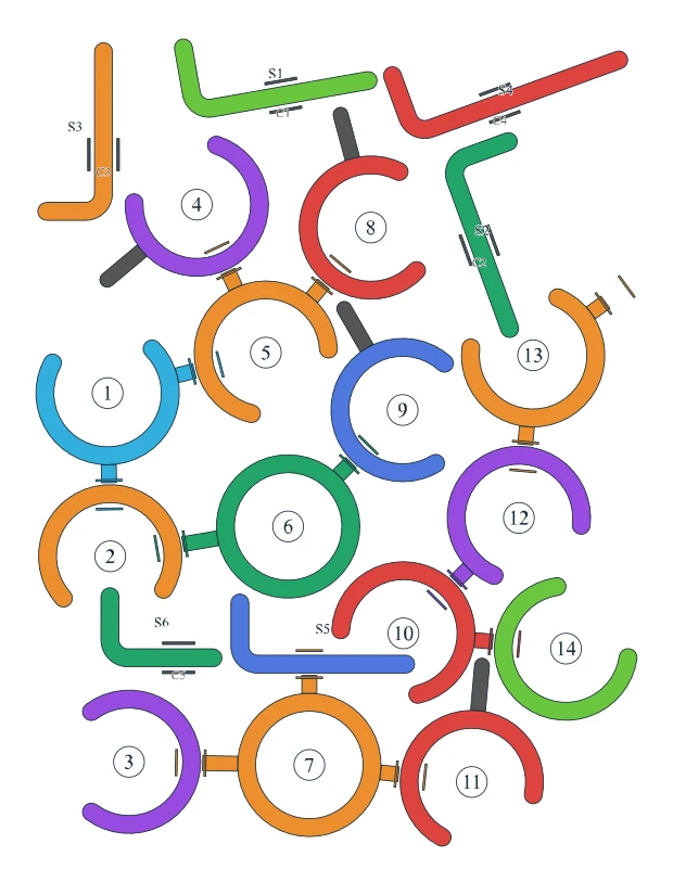 Rotate Rings level 62, default board with 14 rings