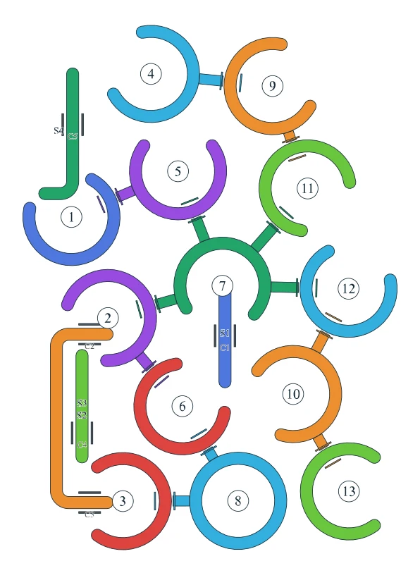Rotate Rings level 17, default board with 13 rings