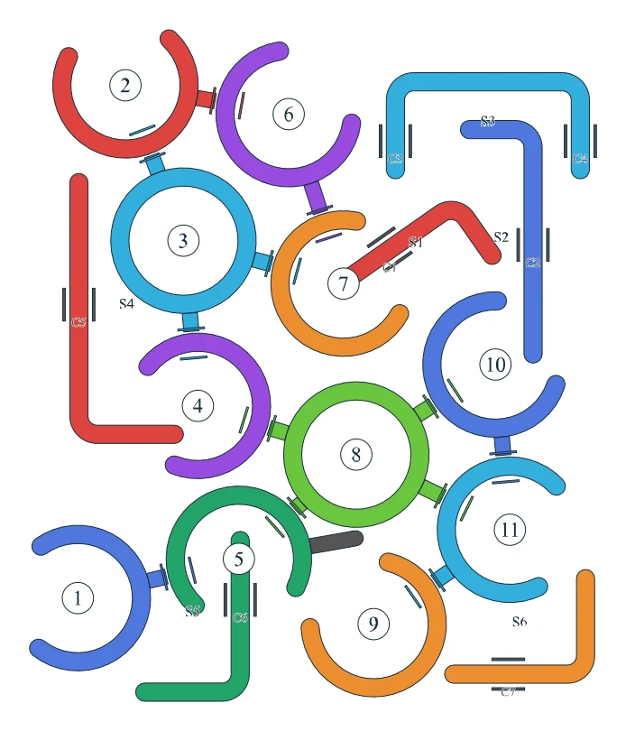 Rotate Rings level 31, default board with 11 rings