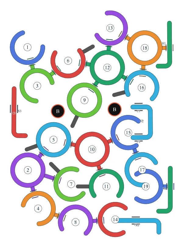 Rotate Rings level 99, default board with 19 rings