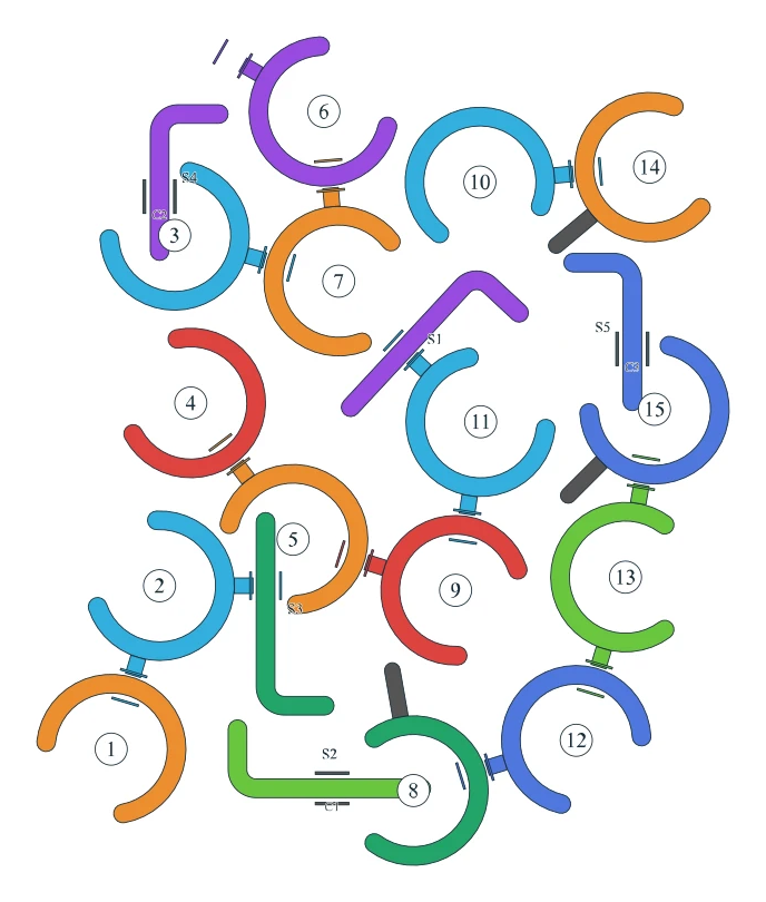 Rotate Rings level 98, default board with 15 rings