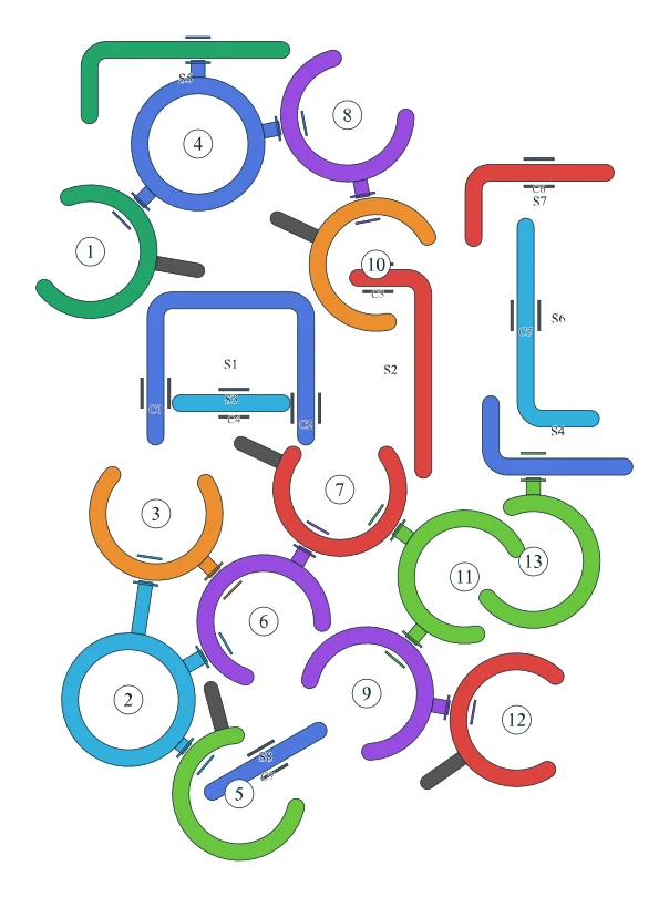 Rotate Rings level 67, default board with 13 rings