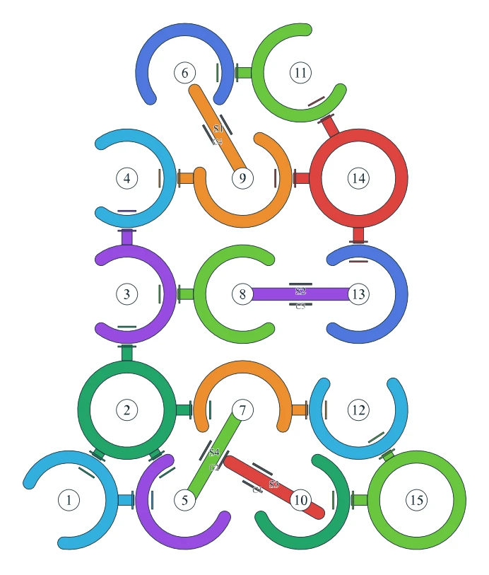 Rotate Rings level 44, default board with 15 rings