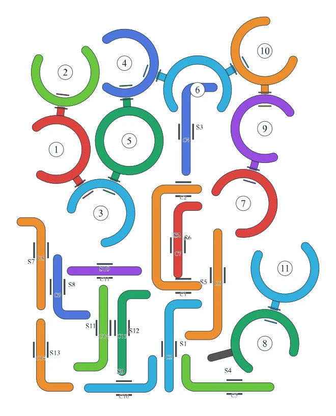 Rotate Rings level 47, default board with 11 rings