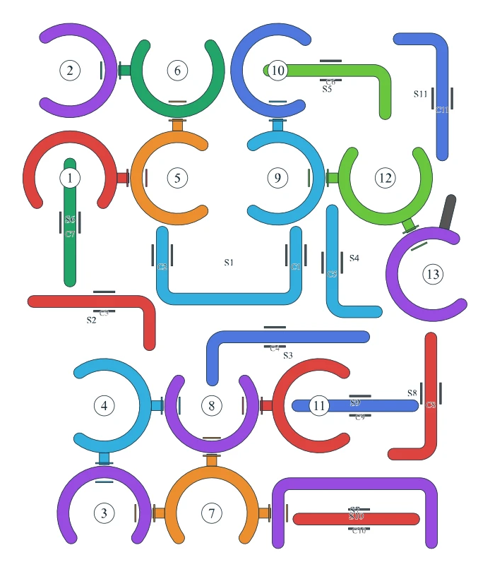 Rotate Rings level 76, default board with 13 rings