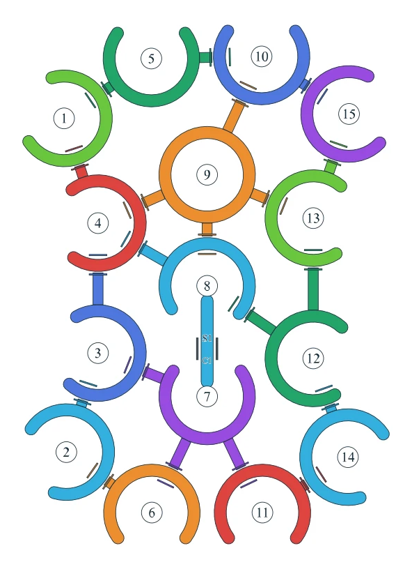 Rotate Rings level 59, default board with 15 rings