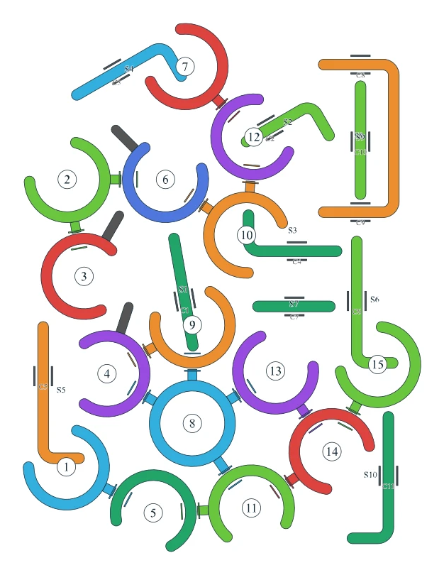Rotate Rings level 77, default board with 15 rings