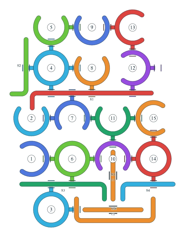 Rotate Rings level 94, default board with 15 rings